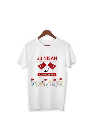Alpşan Ticaret 23 Nisan Çocuk Bayramı Baskılı Çocuk Tişört 23 Nisan T-shirt 47 Beyaz
