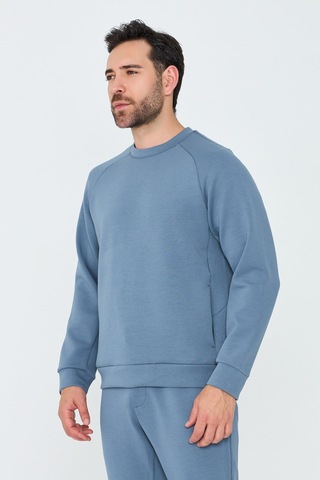 White Stone Mavi Pamuklu Erkek Basic Sweatshirt Blue