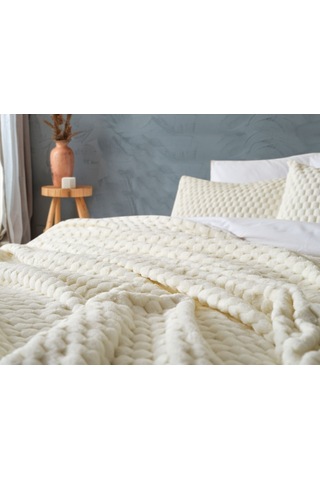 Doqu Petek Battaniye Seti Çift Kişilik Krem Diğer