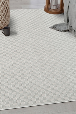 Pamuk Tabanlı Modern Tasarımlı Sisal Dama Gri Renk Halı Krem