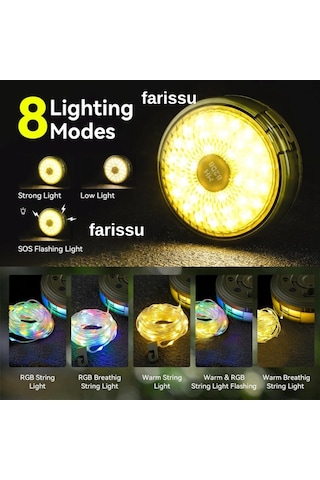 8 Fonksiyonlu 10 Metre Rgb Led Kamp Lambası Powerbank Özellikli, Type-c Şarjlı, Taşınabilir Işık Zinciri Çok Renkli