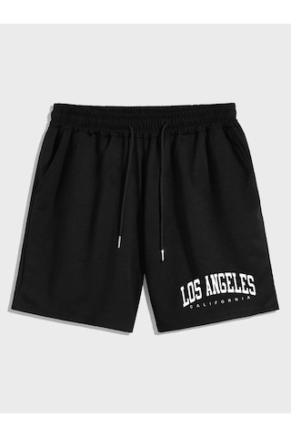 Harmandar Los Angeles California Baskılı Siyah Tekli Cepli Kadın/erkek Unisex Şort Siyah