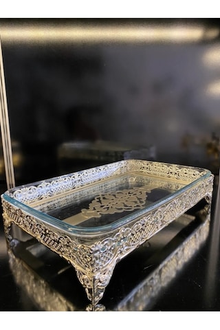 Platin Metal Standlı Borcamlı Dikdörtgen Sıcak Soğuk Servis Sunum