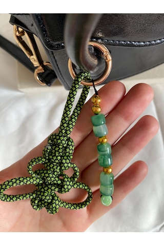 Lina&collection El Yapımı Çanta Süsü / Charm Yeşil Siyah Gold
