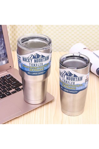 Moveevo 304 Paslanmaz Çelik 30oz Seyahat Mug, 24 Saat Soğuk/12 Saat Sıcak Saklama, Taşınabilir Outdoor/ Araç Kullanıma Uygun Gümüş