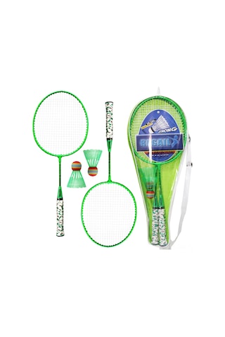 Vkemall Yeşil Çocuk Badminton Raketi Seti - Demir Alaşımlı 2 Adet Raket, Top Ve Çantası 53.5cm