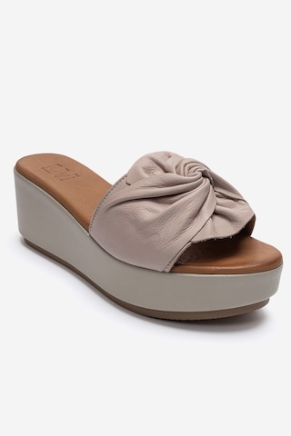 Luvishoes Jeff Taş Cilt Hakiki Deri Fiyonklu Kadın Dolgu Topuklu Terlik