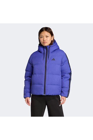 Adidas Essentials Climawarm 3 Stripes Puffer Down Kapüşonlu Kadın Mavi Outdoor Montu Jw9109
