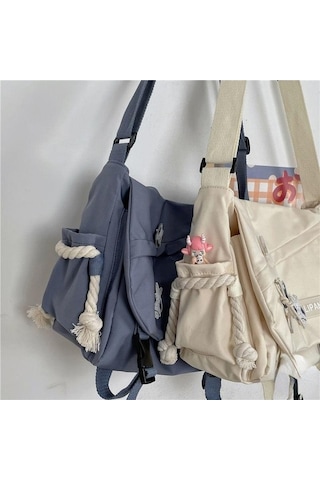 Tongxida Mavi Naylon Omuz Çantası - Genç Messenger Çanta - Büyük Kapasiteli Öğrenci Okul Çantası Mavi