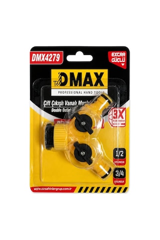Lexroo Çift Çıkışlı Vanalı Musluk Adaptörü, 1/2 Ve 3/4 Uyumlu, Sarı, Dmx4279