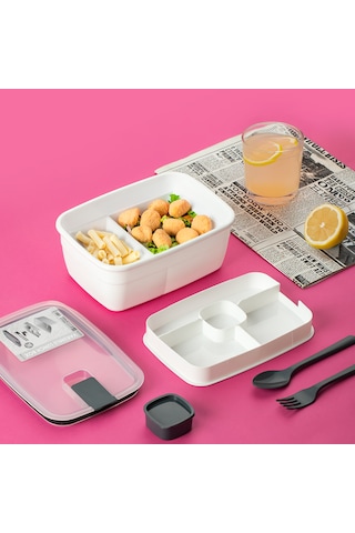 Porsima 3192 Vakumlu Sosluklu Bölmeli 2 Katlı Lunch Box Saklama K Beyaz