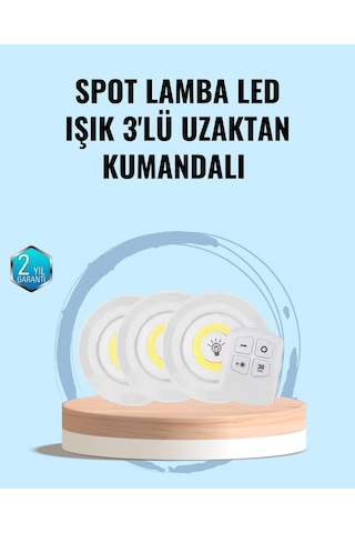 Northcity 3'lü Kablosuz Led Spot Lamba - Uzaktan Kumandalı, Yapışkanlı Ve Pille Çalışan Ev Ofis Kamp Aydınlatması Açık Beyaz