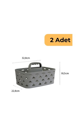 Deri Desenli Saplı Sepet, 2'li Set, Bej Gri