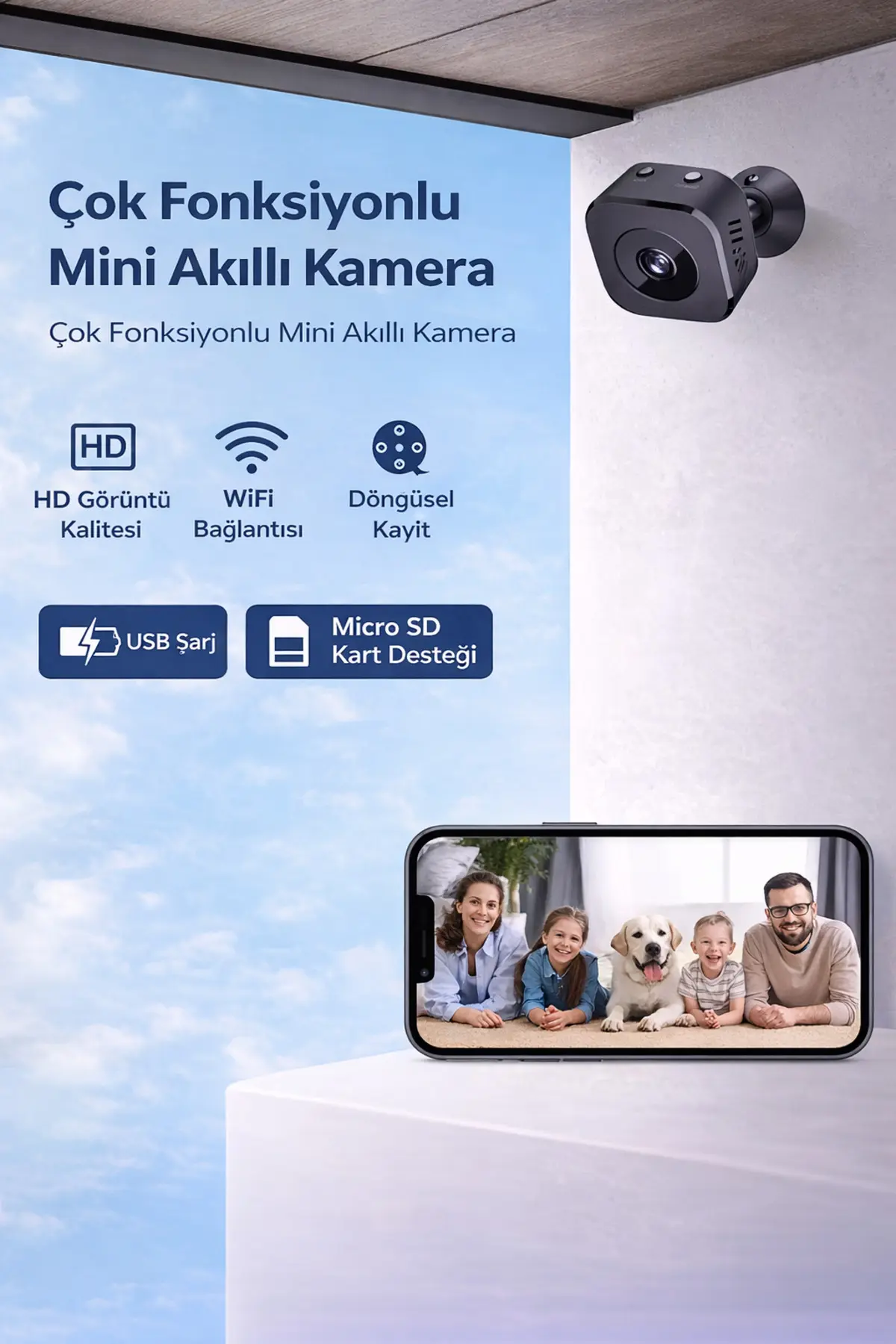 1080p Hd Mini Wifi Ip Kamera İç Mekan Güvenlik Kamerası Gece Görüşlü Sesli