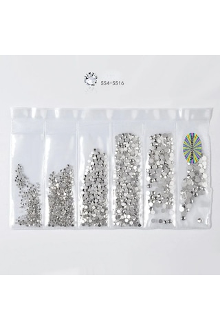 Alya Simin Nail Art Swarovski Tırnak Süsleme Taşı 6 Farklı Boy Gümüş