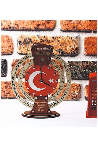 Öğretmenler Gününe Özel İsimli Ayyıldız Takvimli Masa Saati