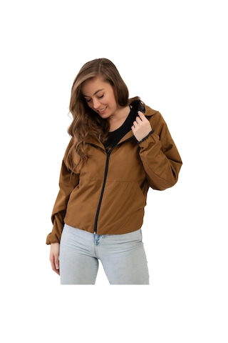 Spor Kadın Kapüşonlu Su Ve Rüzgar Geçirmez Oversize Yağmurluk - Rüzgarlık-132 Taba