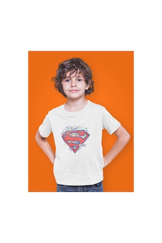 Magors Stil-x Superman Baskılı Bisiklet Yaka Çocuk Tshırt BEYAZ