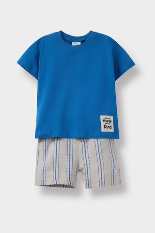 DeFacto Erkek Bebek 2'li Takım Kısa Kollu Tişört Çizgili Esnek Belli Şort E9033A525SMBE410