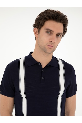 Lacivert Slim Fit Polo Yaka Triko T-shirt