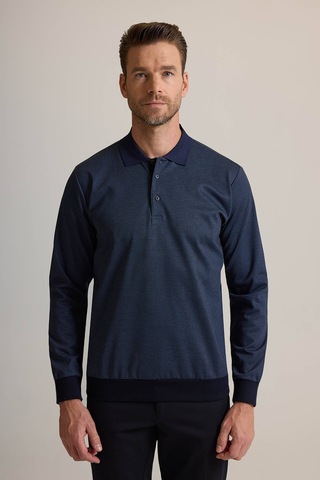 Ysf Erkek Lacivert Polo Yaka Pamuklu Sweatshirt
