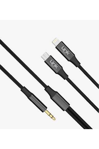 Linktech Aux To Type-c Ve Lightning Dönüştürücü - Linktech A204 3.5mm Aux'u Type-c Ve Lightning Dönü