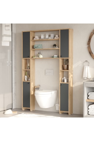 Robin Home Opal Çok Amaçlı Tuvalet Banyo Dolabı Kapaklı Raf Ol1- Gri