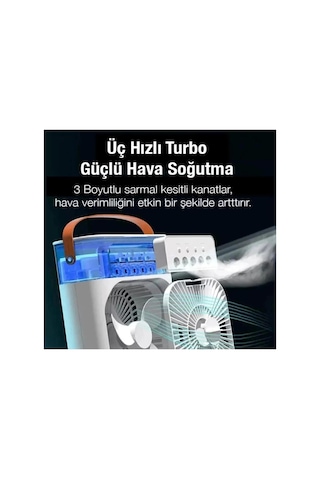Masaüstü Taşınabilir Buzlu Soğutucu Vantilatör, Su Soğutmalı Ve Led Işıklı Beyaz Fan