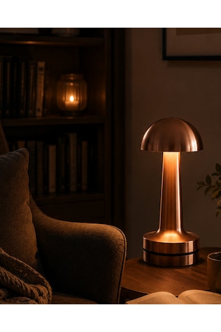 Dokunmatik Mantar Gece Lambası Bronz Led Masa Aydınlatması - Lisinya Beyaz