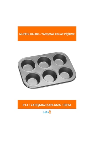 6'lı Yapışmaz Muffin Kek Kalıbı Dayanıklı Ve Isıya Dirençli Çok Renkli