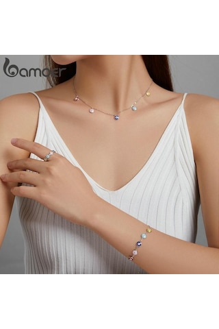 Bamoer 925 Ayar Gümüş Renkli Guardian Göz Parmak Yüzük Kadınlar İçin Moda Takı 7