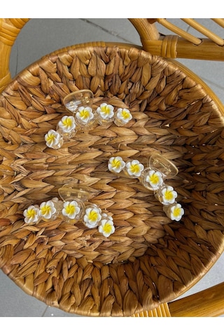 Şehrazat Handmade Büyük Boy Papatyali Mandal Toka Krem