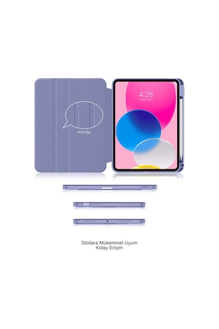 Apple Uyumlu iPad 11. Nesil A16 2025 360 Dönebilen Yatay Dikey Standlı Fuchsia Pino Tablet Kılıfı Kılıf
