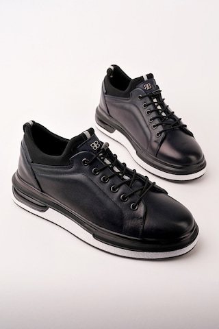 Muggo Reid Hakiki Deri Erkek Kalın Taban Bağcıklı Günlük Casual Sneaker Lacivert