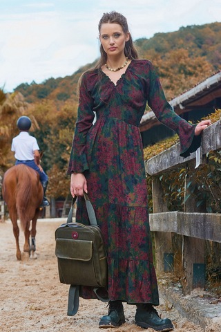 Yakası Lastikli İspanyol Kol Kışlık Elbise Desenli