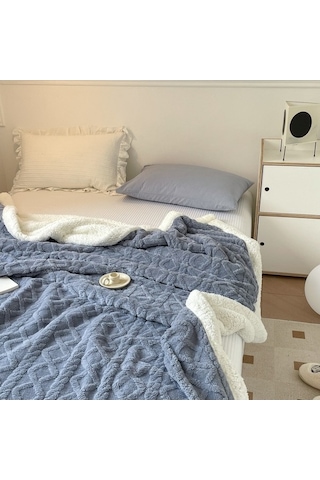 Flybuy Yumuşak Tek Renk Mavi Kuzu Kalın Kadife Hqgoodstore Göl Ev Düz Çift Battaniye Şık 200x150cm Mavi