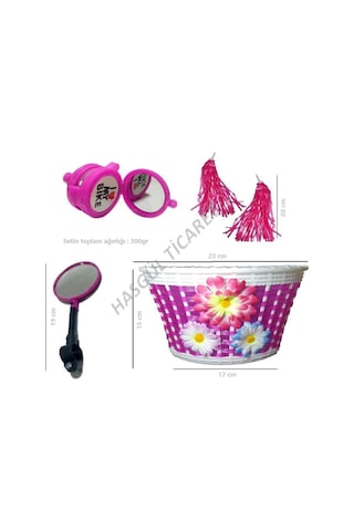 Hsgl Bisiklet Zil Ayna Püskül Hasır Örgülü Plastik Sepet Seti