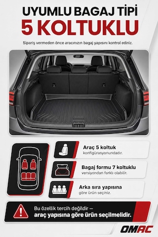 Ford C-max 5 Koltuklu 2011+ Uyumlu Araca Özel Kauçuk Tpe Bagaj Havuzu Siyah