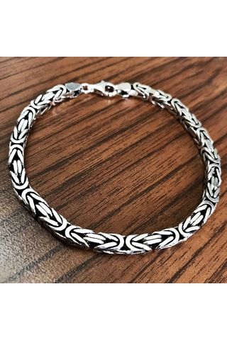 Takı Dükkanı 925 Ayar Gümüş Erkek Bileklik Kare Kral Model 4,8mm Genişlik 22cm Uzunluk msb10