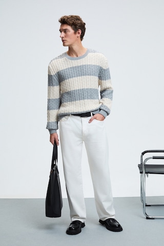 BRAID Erkek Yuvarlak Yaka Saç Örgü Desenli Regular Fit Grimelanj - Bej Kazak