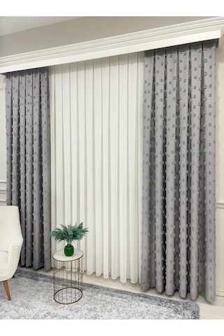 Brillant Carla Puffy Püsküllü Perde İstenilen Tüm Ölçülerde Gri Gri