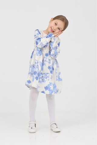 Kız Çocuk Keten Kumaş Dantel Yakalı Elbise 12191 Açık Mavi