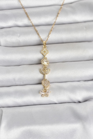 316l Çelik Gold Renk Şans Kolyesi Y Model Zirkon Taşlı Kadın Kolye Karışık Renk