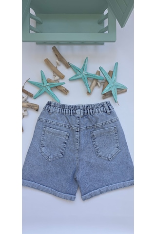 Bilge Trend Kız Çocuk Duble Paça Denim Kot Şort Mavi
