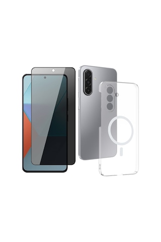 Vendas Samsung Uyumlu Galaxy A17 Kamera Korumalı M-safe Şarj Özellikli Şeffaf Zore London Sert Pc Kapak + Hayalet Ekran Koruyucu Şeffaf
