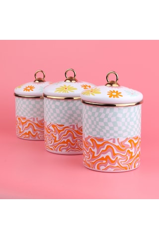 Emaylab Retro Hippi 3 lü Emaye Baharatlık Takımı Çok Renkli