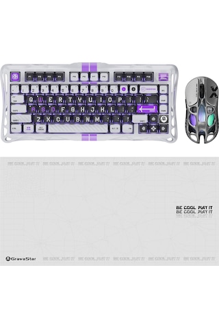 Gravastar V75 Manyetik Kablolu Gaming Klavye, Xpro Kablosuz Optik Mouse Ve Mousepad Oyuncu Seti, Mec Optik