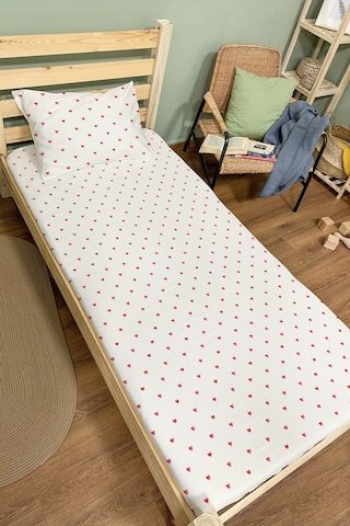 Organik Tek Kişilik Lastikli Çarşaf Seti - Kalp Yağmuru Renkli