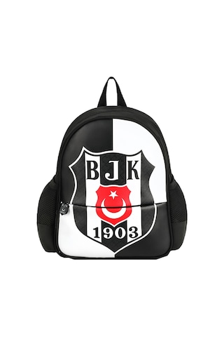 Beşiktaş 2 Bölmeli 1903 Logo Baskılı Suni Deri Anaokulu Çantası + Beslenme Çantası 2 Li Set Siyah