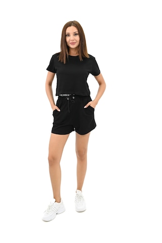 Kadın Kısa Kollu Lastik Baskı Detaylı Şort Takım 4093-25 001